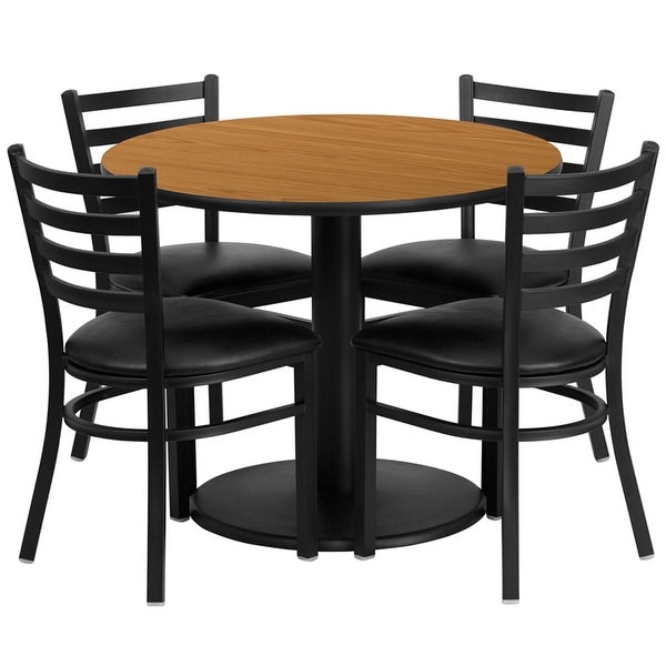 Dyersburg 5pcs Table Set Round 36" Natural, Black Vinyl Chair