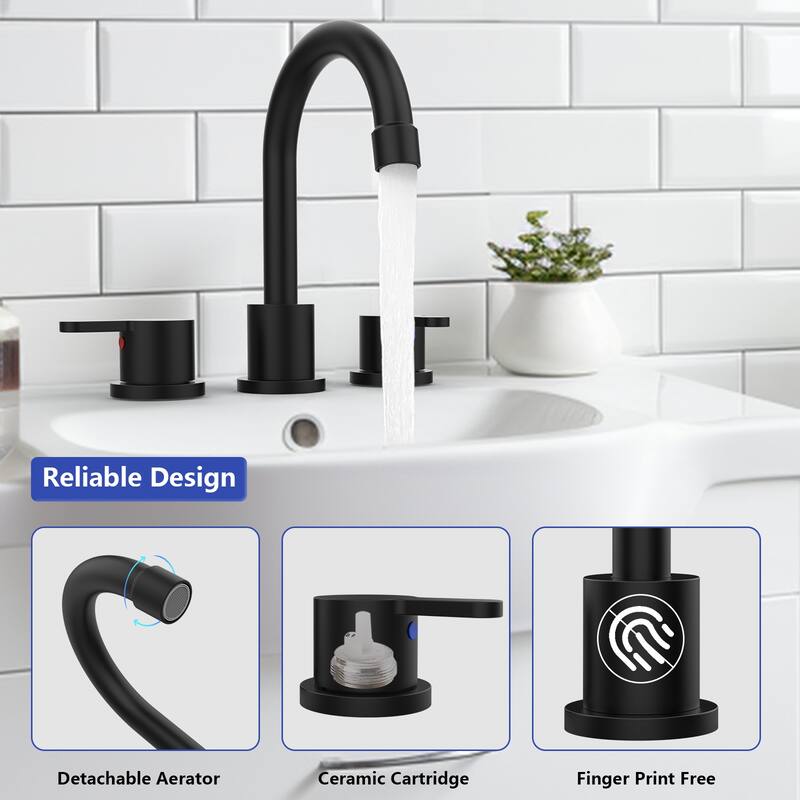 2 Handle 360° Swivel Bathroom Sink Faucet with Pop Up Drain Assembly, Aerator, Anti Fingerprint, Splash Proof, Water Saving