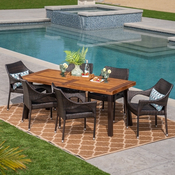 Piper Outdoor 7-piece Acacia Wood/ Wicker Dining Set by Christopher Knight Home. Opens flyout.