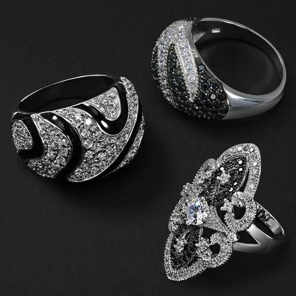 Shop Black White Cz Filigree Wide Armor Full Finger Ring Silver