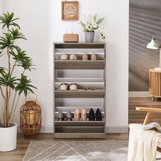 Modern Shoe Cabinet with 3 Flip Drawers for Entryway,Wood Shoe Rack Storage Organizer