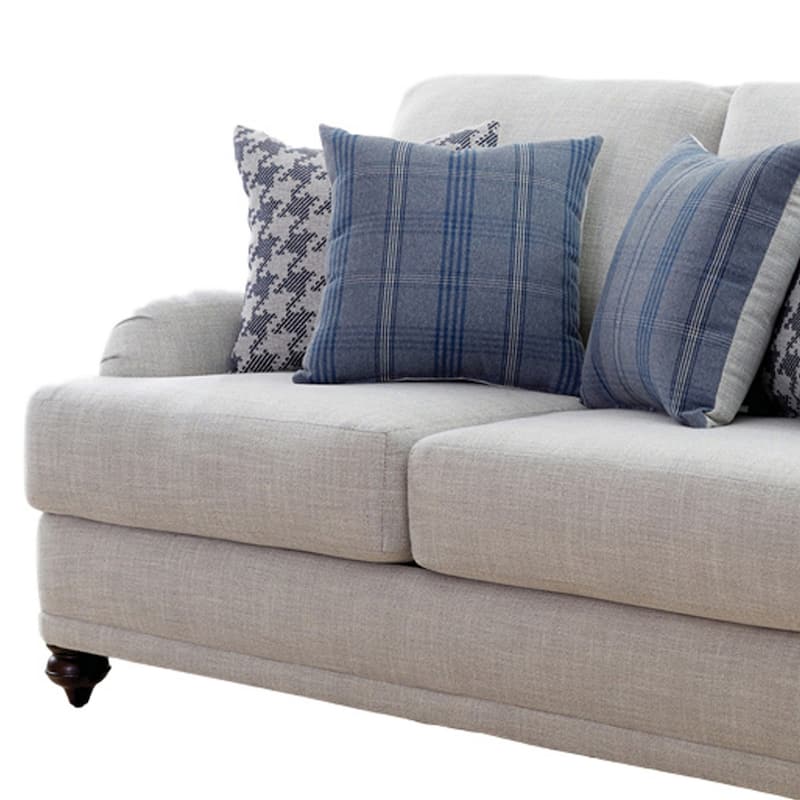 Fabric Upholstered Loveseat with Sloped Armrests and Turned Legs,Light Gray