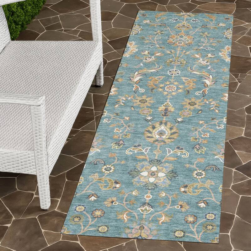 Machine Washable Indoor/ Outdoor Traditional Basalt Chantille Rug - Teal - 2'3" x 7'6"