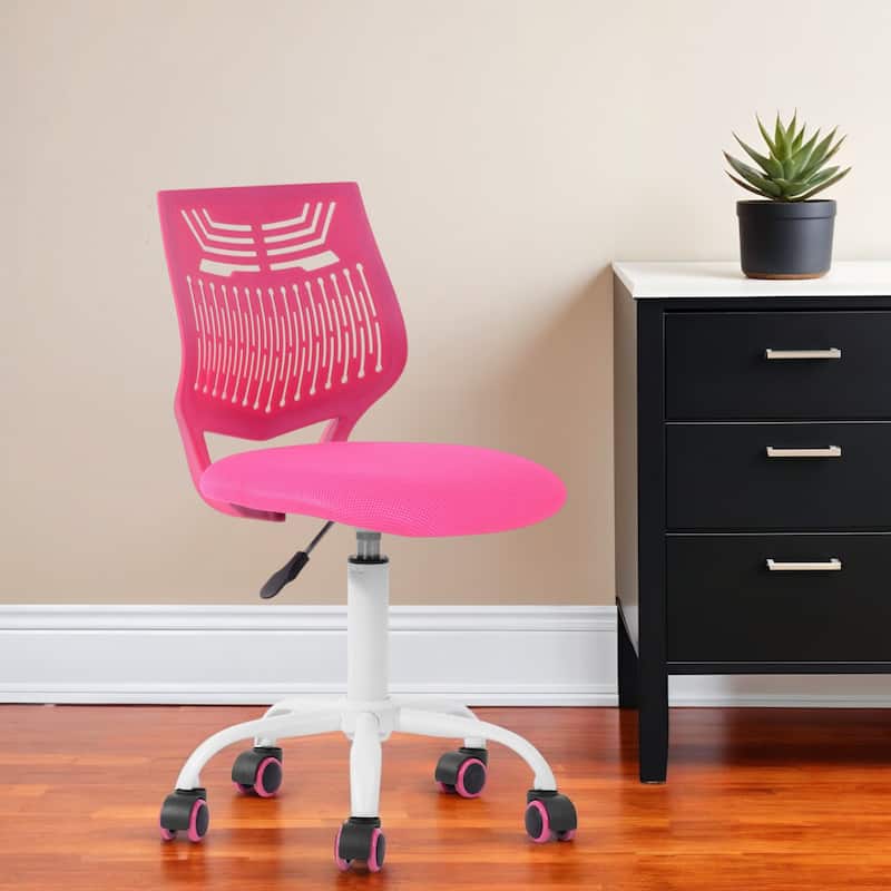 Turquoise and White Adjustable Height Swivel Rolling Office Chair - 17.3 in. x 34.3 in. x 15 in.