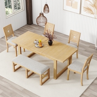 6-Piece Farmhouse Wood Extendable Dining Table Set w/18" Butterfly Leaf ...