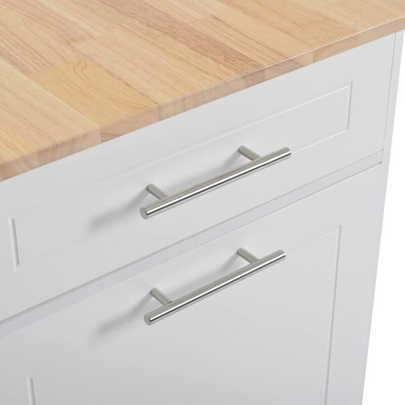 Rolling Kitchen Islands on 5 Wheels with 3 Drawer, 3 Open Side Racks for 10 Gallon Garbage Bin