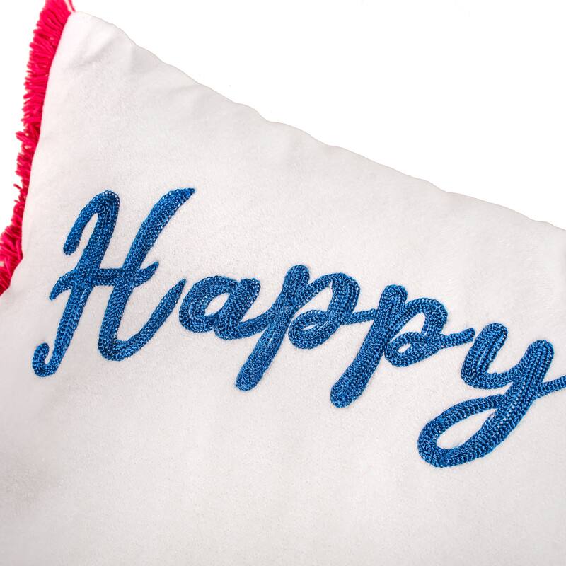 HGTV Home Collection "Happy Holidays" Pillow Embroidered With Village Scene , White, 20 in