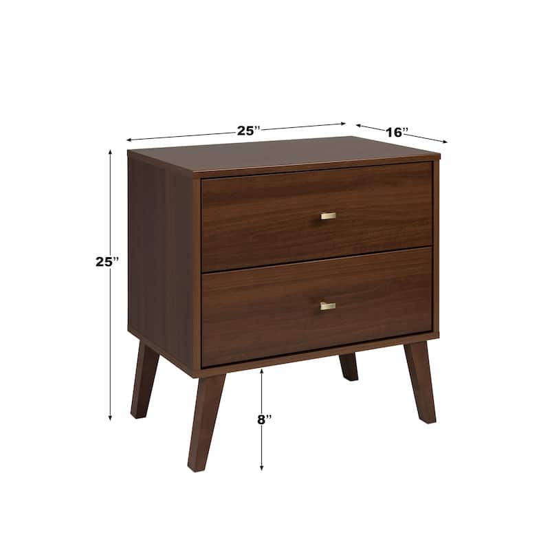 Prepac Milo Mid-Century Modern 2 Drawer Nightstand, Bedside Table, Contemporary Bedroom Furniture