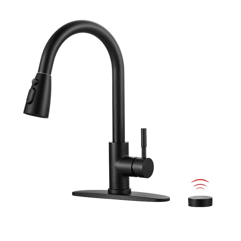 WOWOW Single Handle Pull Down Sprayer Kitchen Faucet with Mobile Sensor - Matte Black