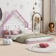 preview thumbnail 1 of 6, Metal House Floor Bed Pink Full Size Bed Frame with Headboard Pink - Full