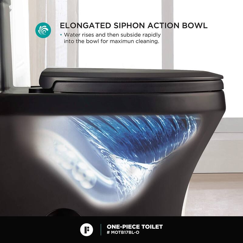 Fine Fixtures Dual-Flush One-Piece Toilet With High-Efficiency Flush, 12" Rough-in, Elongated bowl