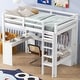 preview thumbnail 1 of 42, Concise Loft Bed Teens Student Bed with L-shaped Desk and Wardrobe Design, Guardrail and Ladder Suit for Home School Dorm White - Twin