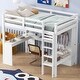 preview thumbnail 2 of 7, Twin Size Loft Bed with Desk and Storage Shelf, Wooden Loft Bed Frame with Wardrobe, Cabinet, Slats, Guardrail