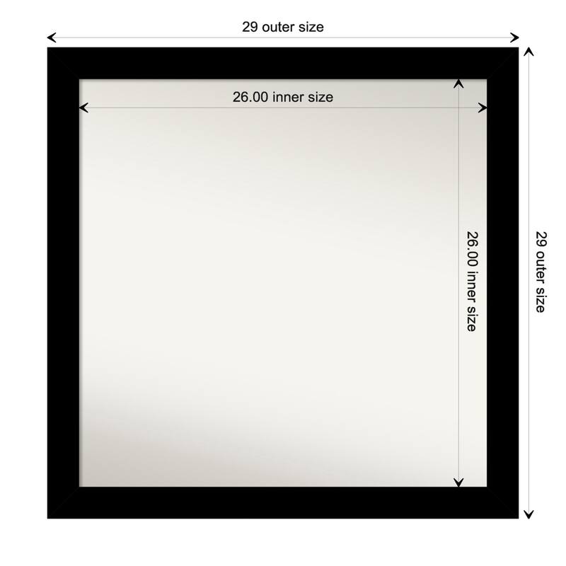 Brushed Non-Beveled Framed Bathroom Vanity Wall Mirror - Brushed Black - Glass Size 26x26