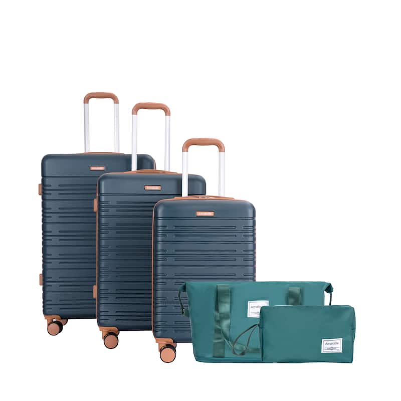 5-Piece, 20, 24, 28-Inch Modern Hard Shell Luggage with TSA Lock and Spinner Wheels, for Boarding Travel, Dark Green