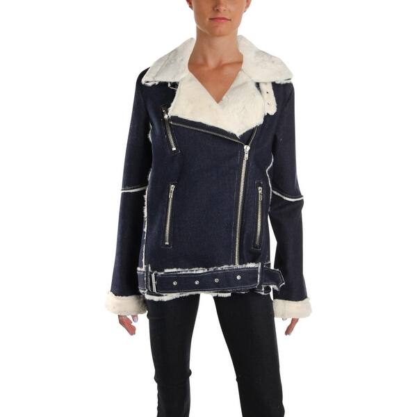Shop Joa Womens Juniors Denim Jacket Winter Faux Shearling M