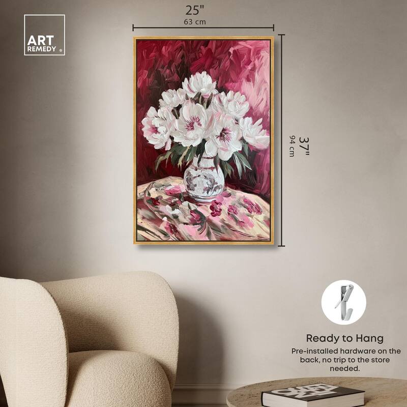 Peonies on Ruby Tide Canvas by Art Remedy