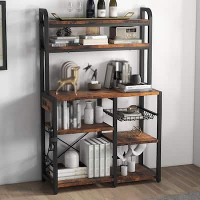 Bakers Rack with Power Outlet, 6-Tier Microwave Stand