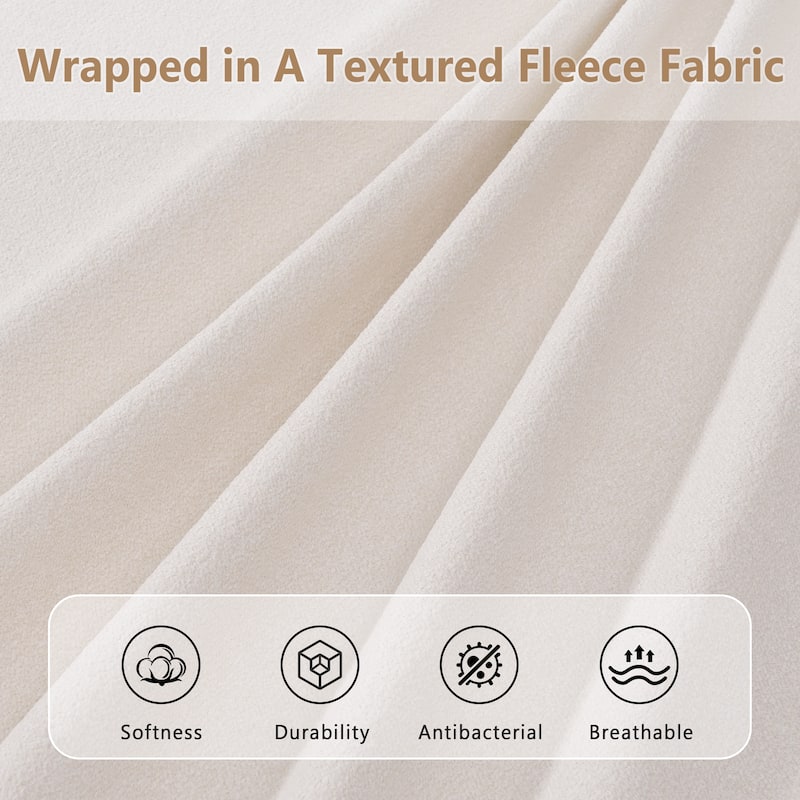 Roomfitters King Size Solid Wood Platform Bed Frame with Upholstered Fleece Headboard, Ivory