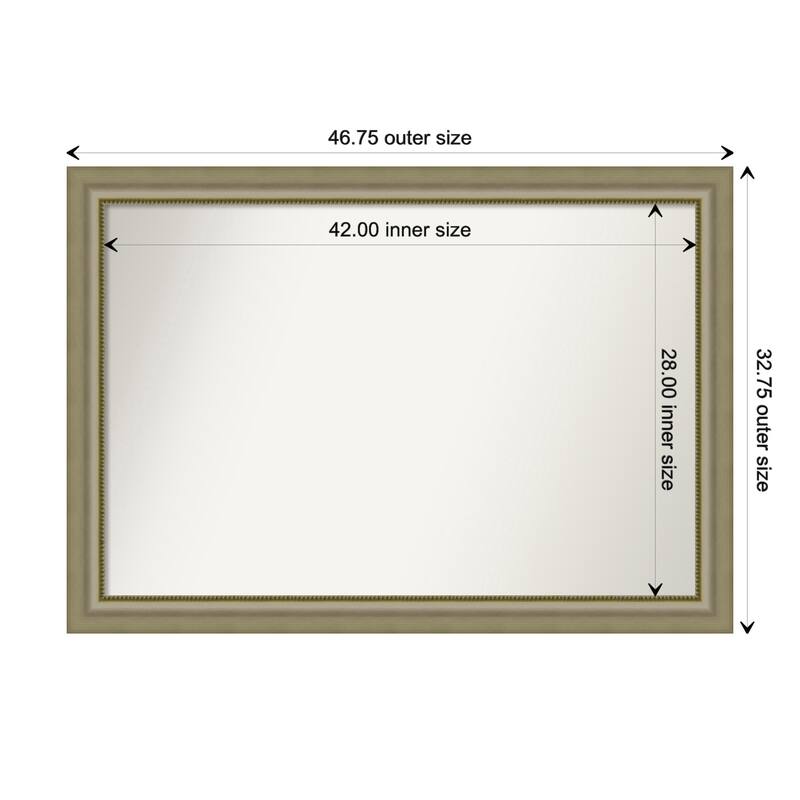 Vegas Silver Framed Non-Beveled Custom Wall Mirror, Bathroom Vanity Mirror - Outer Size: 46.75 x 32.75
