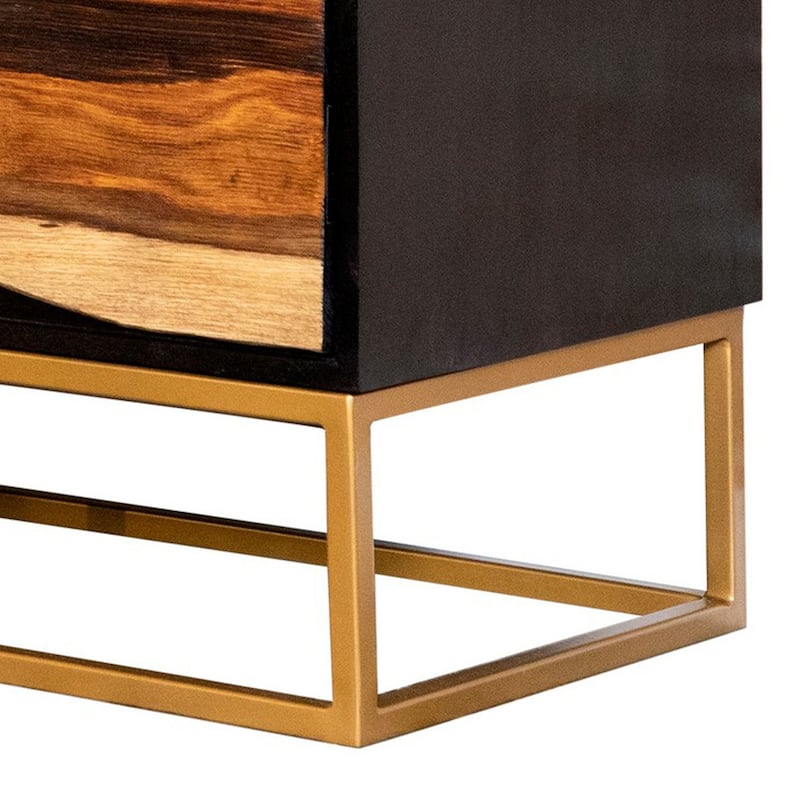 57 Inch Acacia Wood Storage Console Cabinet, 2 Drawers, Metal Frame, Brown