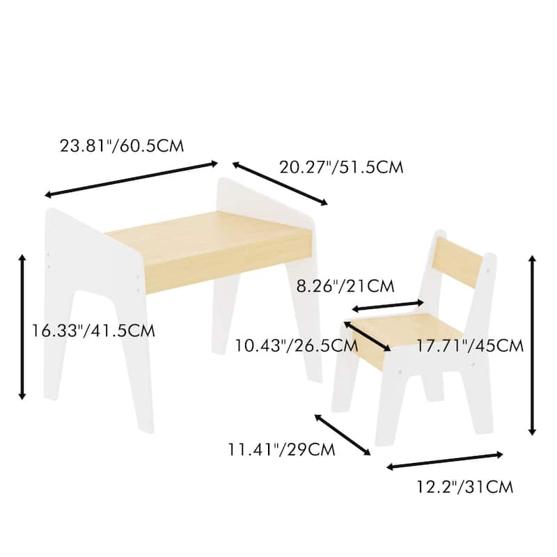 Kids Table Set with One Chair, Multifunctional Wooden Children Study Table