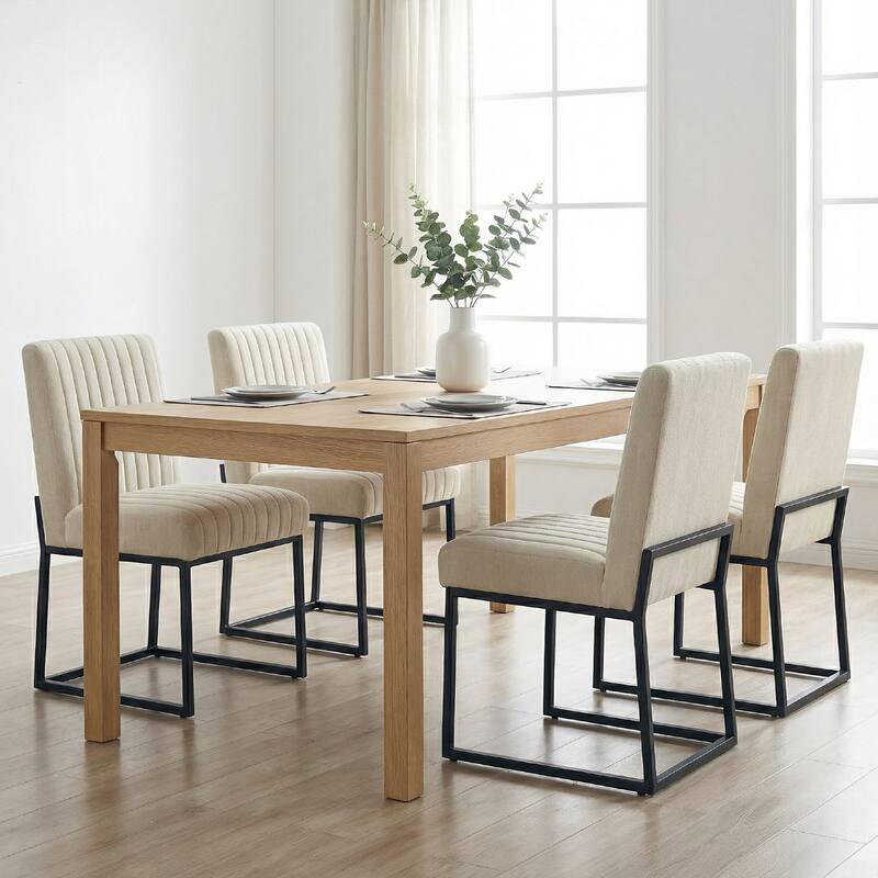 Mid Century Modern Dining Chair with Black Metal Legs