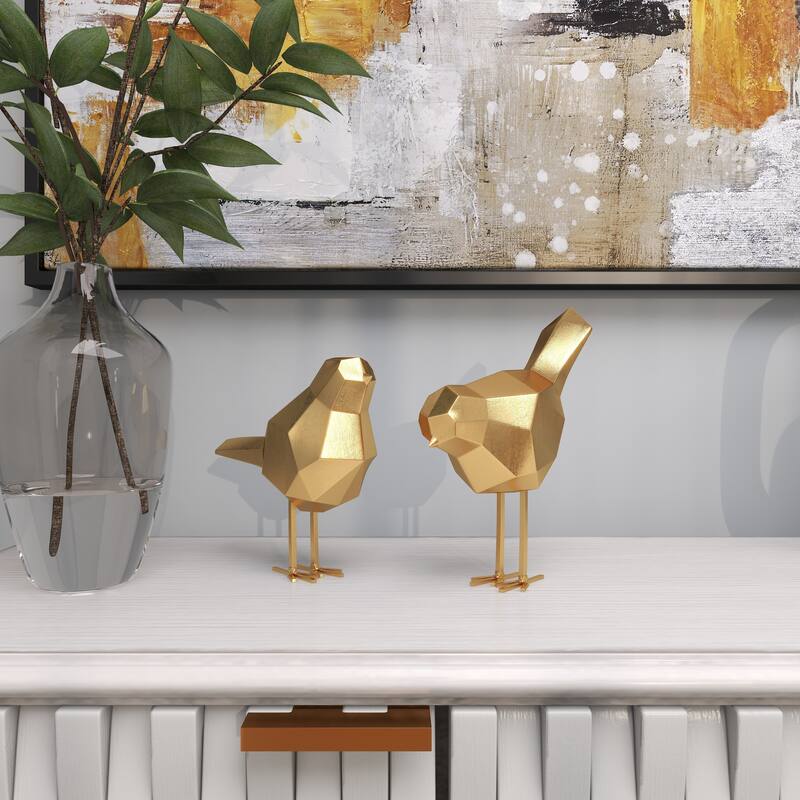 CosmoLiving by Cosmopolitan Gold or Gray Polystone Bird Decorative Sculpture with Origami Accents (Set of 2)