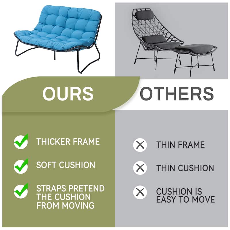 Double Papasan Chair Loveseat with Cushion, All-weather PE Rattan and Metal Frame for Indoor Outdoor