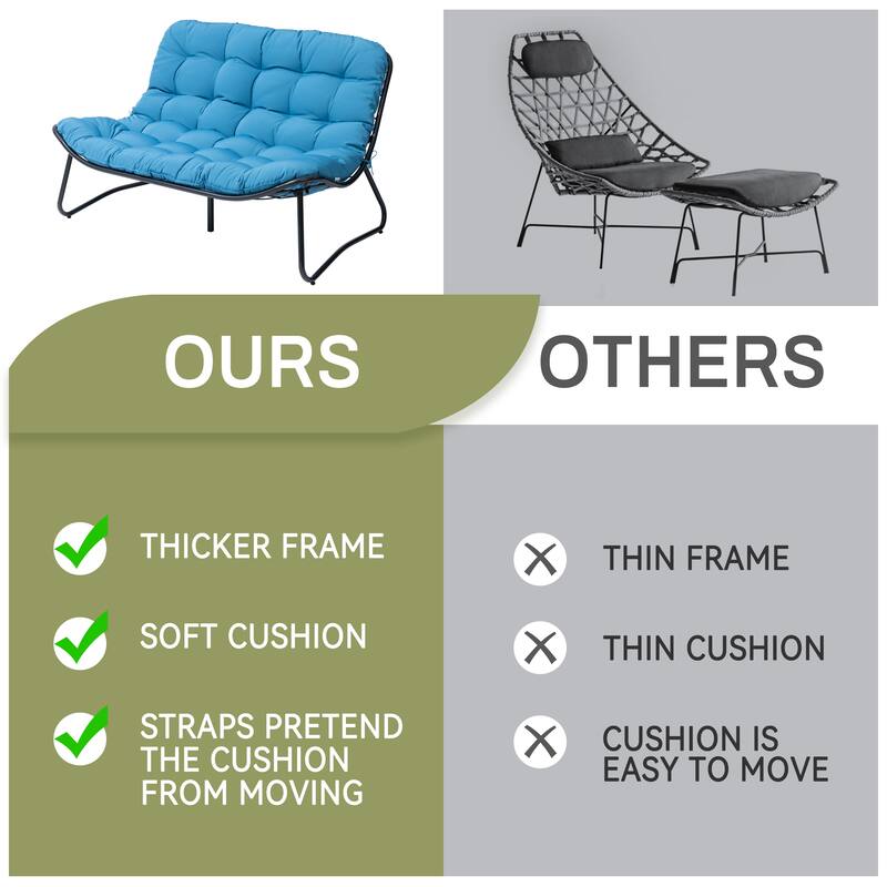 Double Papasan Loveseat Chair Oversized Outdoor Indoor with Padded Cushion