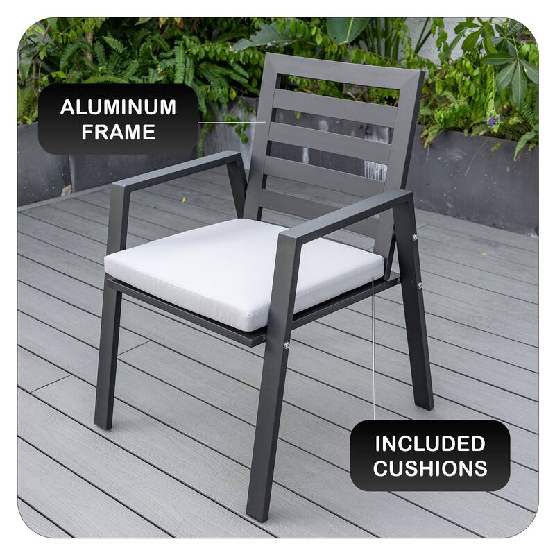 Chelsea Mid-Century Modern Set of 2 Patio Dining Armchair in Aluminum with Cushions for Porch Backyard Pool Garden - 34.84
