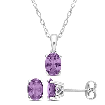 Miadora 3 3/4ct TGW Oval Simulated Alexandrite Set With Chain in Sterling Silver
