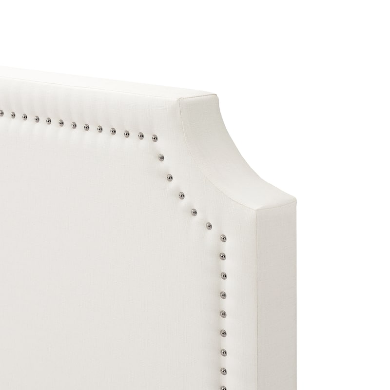 Linen Upholstered Platform Bed with Nailhead Trim Headboard, Slatted Base Design Bed Frame