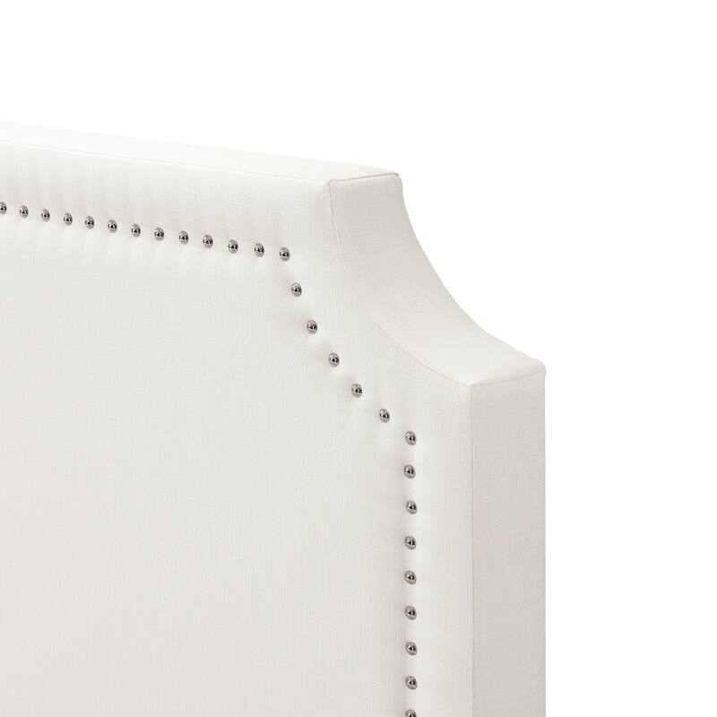 Upholstered Platform Bed Frame with Nailhead Trim/Adjustable Headboard/Solid Wooden Slats Support/No Box Spring Needed - Beige