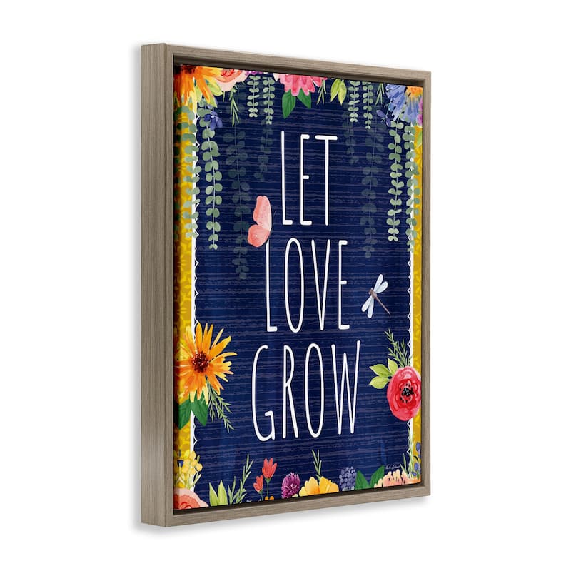 Stupell Let Love Grow Floral Border Framed Floater Canvas Wall Art Design By Nicole DeCamp