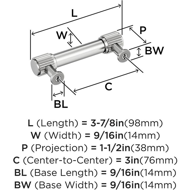 Amerock BP37802 Farewind 3" Center to Center Fluted Bar Cabinet Pull