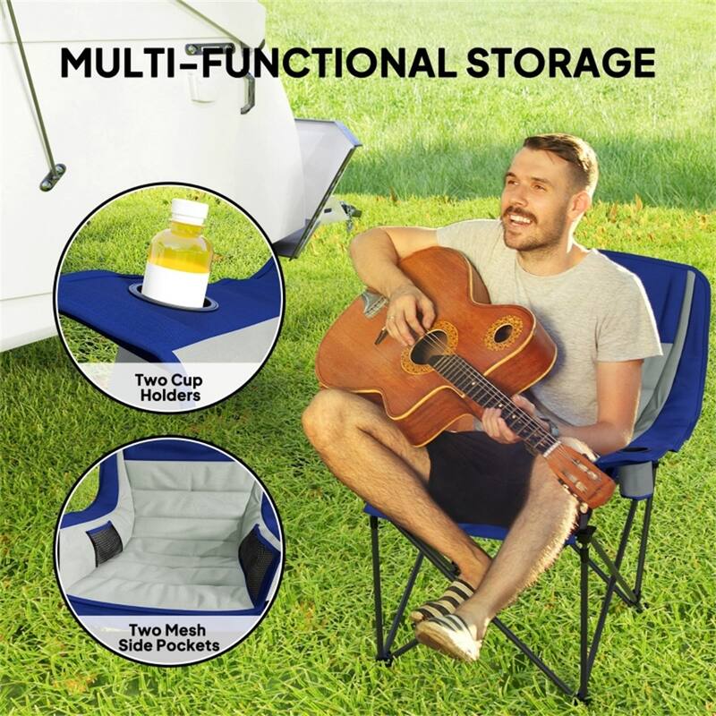 Premium Foldable Camping Chair with Carry Bag 600D Oxford Fabric Metal Frame - 39" W x 28" D x 40.6" H