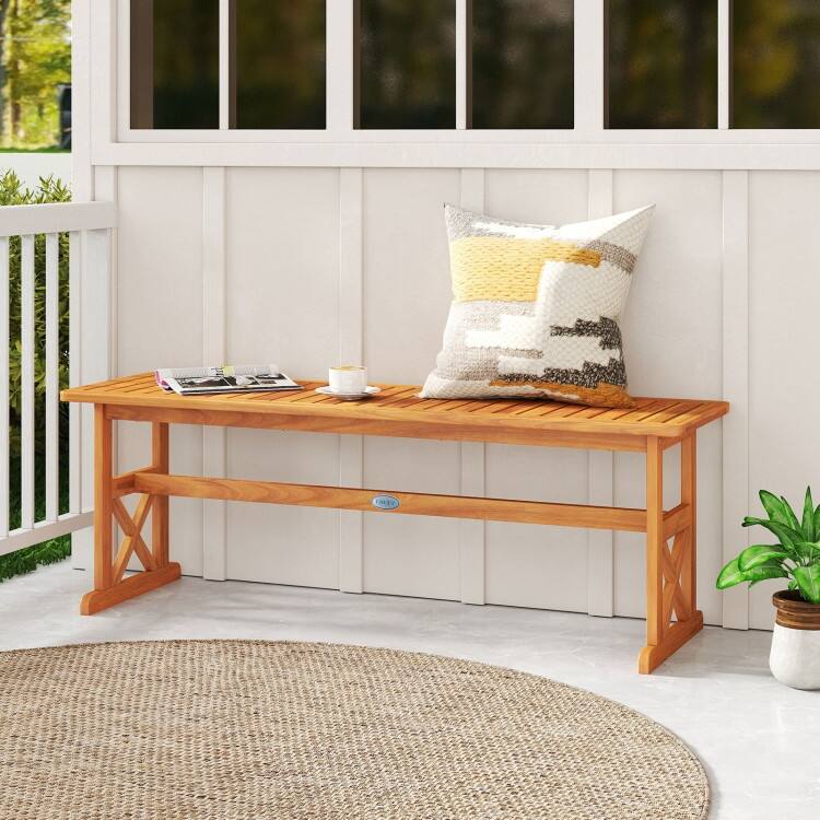 51 Inches Outdoor Acacia Wood Bench with Slatted Seat and 800 lbs Weight Capacity-2 Pieces