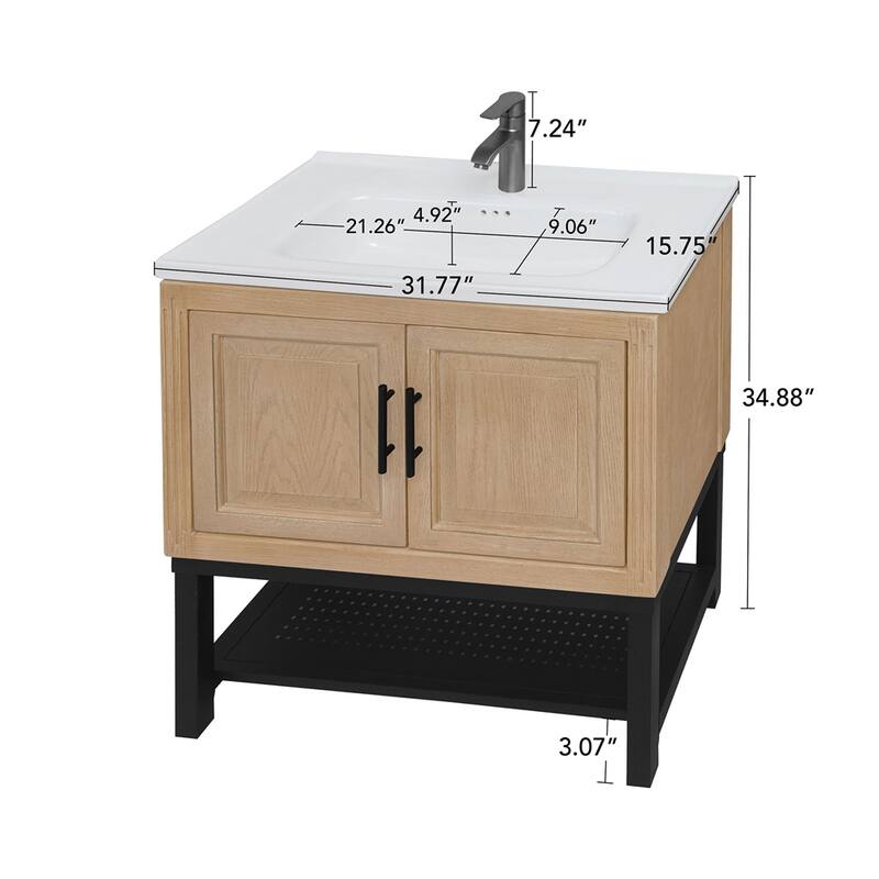 32" Bathroom Vanity with White Ceramic Sink & Hot and Cold Faucet