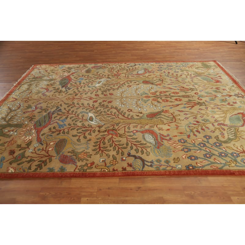 Light Brown Animals Ziegler Oriental Area Rug Hand-Knotted Wool Carpet - 7'9" x 9'8"