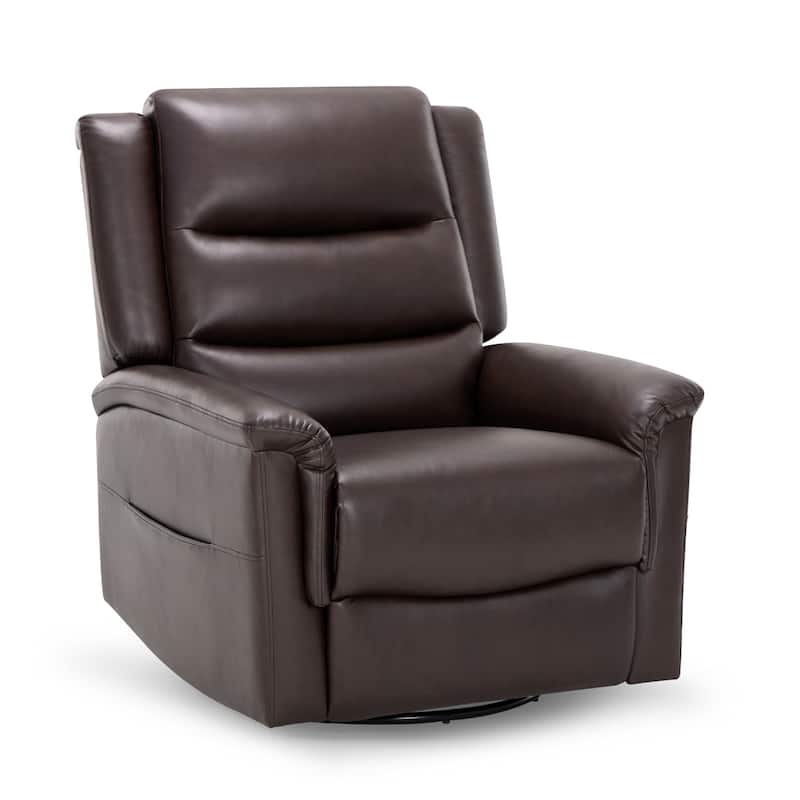 Premium Leather Swivel Recliner Chair with Rocking Motion Wide Seat Thick Cushioned Back - Dark Brown