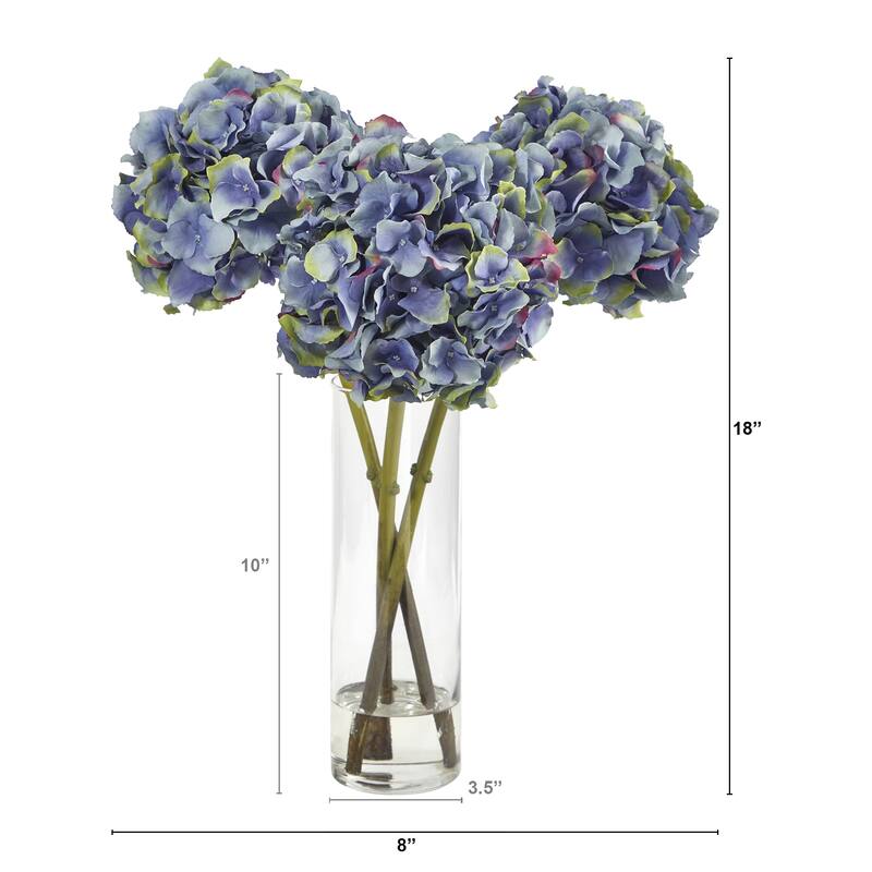 18" Hydrangea Artificial Arrangement in Glass Vase
