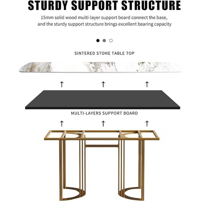 Modern Dining Table, White Sintered Stone Tabletop Rectangular Dining Table with Carbon Steel Base - N/A