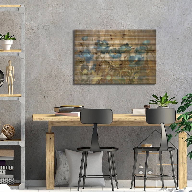 Silver and Sapphire Print On Wood by Silvia Vassileva - Multi-Color