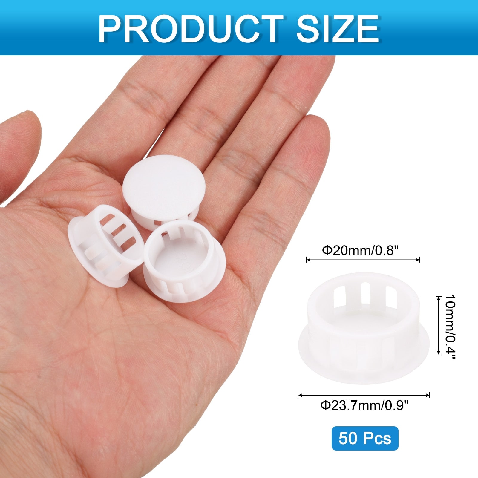 50pcs Nylon Hole Plugs, 4/5" Round Drill Screw Hole Plugs Covers, White