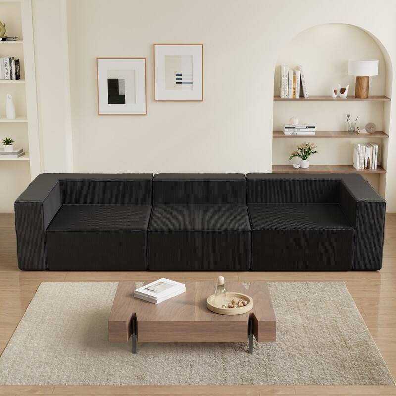 Solid Backrest Armless Corduroy Compression Sofa