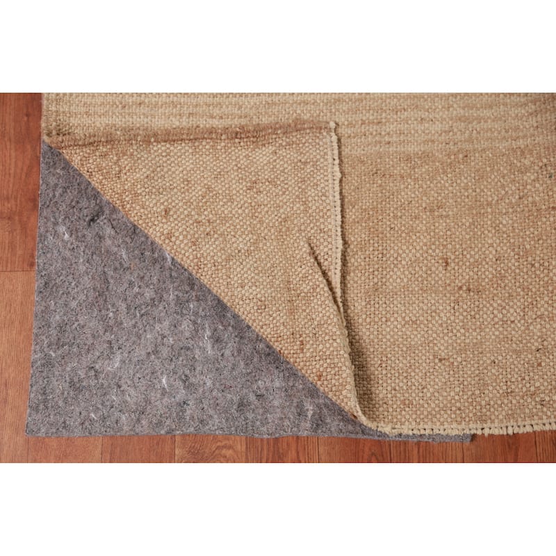 Hand Woven Oriental 100% Jute Carpet Modern Stripe Brown Kilim Area Rug - 9' 9'' X 8' 7''