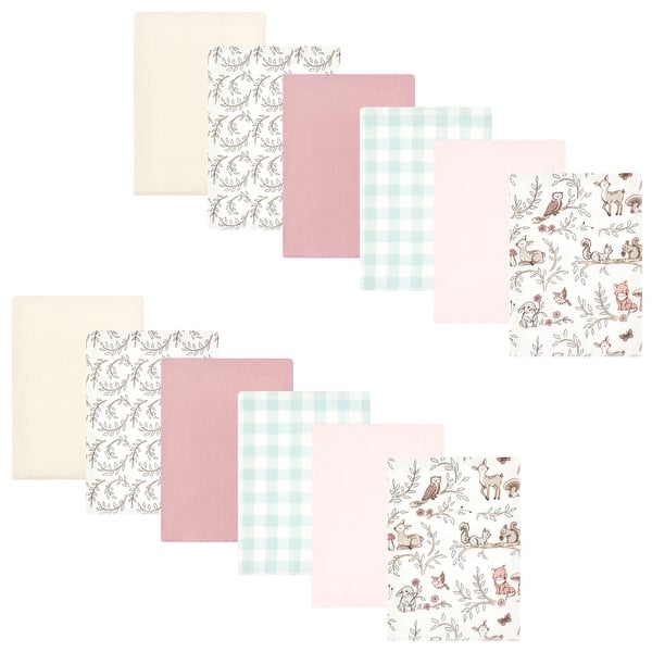 slide 1 of 1, Hudson Baby Infant Girl Cotton Flannel Burp Cloths Bundle, Girl Woodland Pals, One Size - Girl Woodland Pals - One Size One Size - Girl Woodland Pals