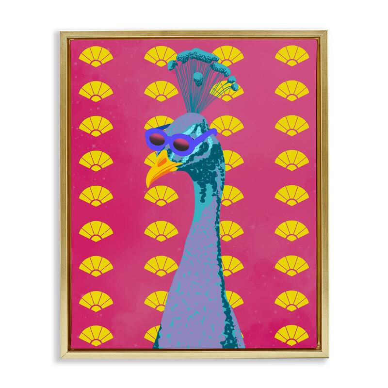 Stupell Vibrant Mod Peacock Framed Floater Canvas Wall Art Design By Marcus Prime - 17 x 21 - Gold