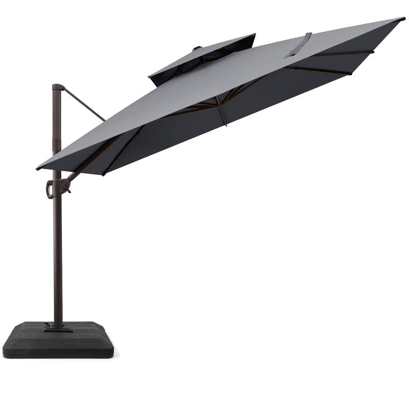 VredHom 11 FT Square Outdoor Patio Double Top Cantilever Umbrella with Weight Base - DarkGrey